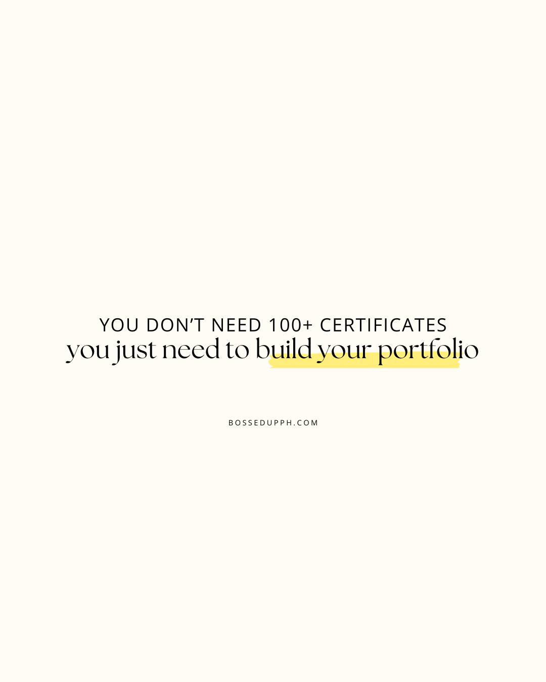 𝗙𝗥𝗘𝗘𝗟𝗔𝗡𝗖𝗘 𝗥𝗘𝗔𝗟 𝗧𝗔𝗟𝗞 𝟭𝟬𝟭 📢

Not that I’m against sa pagkuha ng certifications,
I’m just saying you should prioritize building a solid portfolio over collecting 20+ certificates, Bosses.

A few good certifications are enough already especially sa ibang niche like bookkeeping.

But if you’re an aspiring VA, graphic designer, social media manager, web designer, and the like…mas applicable ang pagsend ng portfolio.

WHY?
👉 so clients can visually see your skills + what you can deliver (𝘀𝗼𝗹𝗶𝗱 𝗽𝗿𝗼𝗼𝗳 𝗼𝗳 𝗰𝗿𝗲𝗱𝗶𝗯𝗶𝗹𝗶𝘁𝘆)

Build a good one and see how many clients you can sign sa 2026 🥳

If di mo pa alam paano, I have FREE step-by-step tutorials sa channel 📹
👇 check the playlist  link sa comments, Bosses!

.
.
.
#freelanceportfolio #onlinejobs #workfromhome